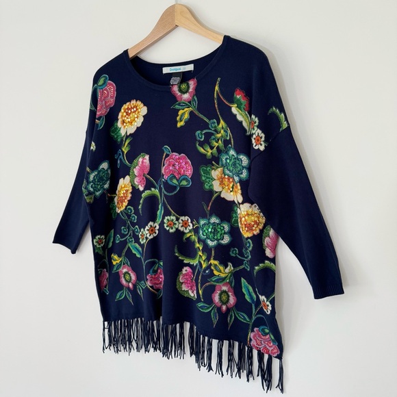 Desigual Yovana Pullover in Navy Floral with Sequin Accents, Size M - Picture 5 of 10
